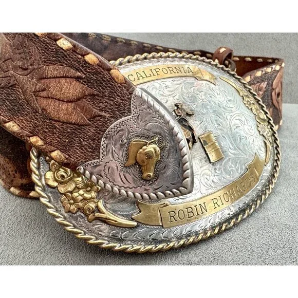 HUGE Vtg DIABLO Western STERLING Silver TROPHY Belt BUCKLE 3.5x5.5 RODEO Cowboy